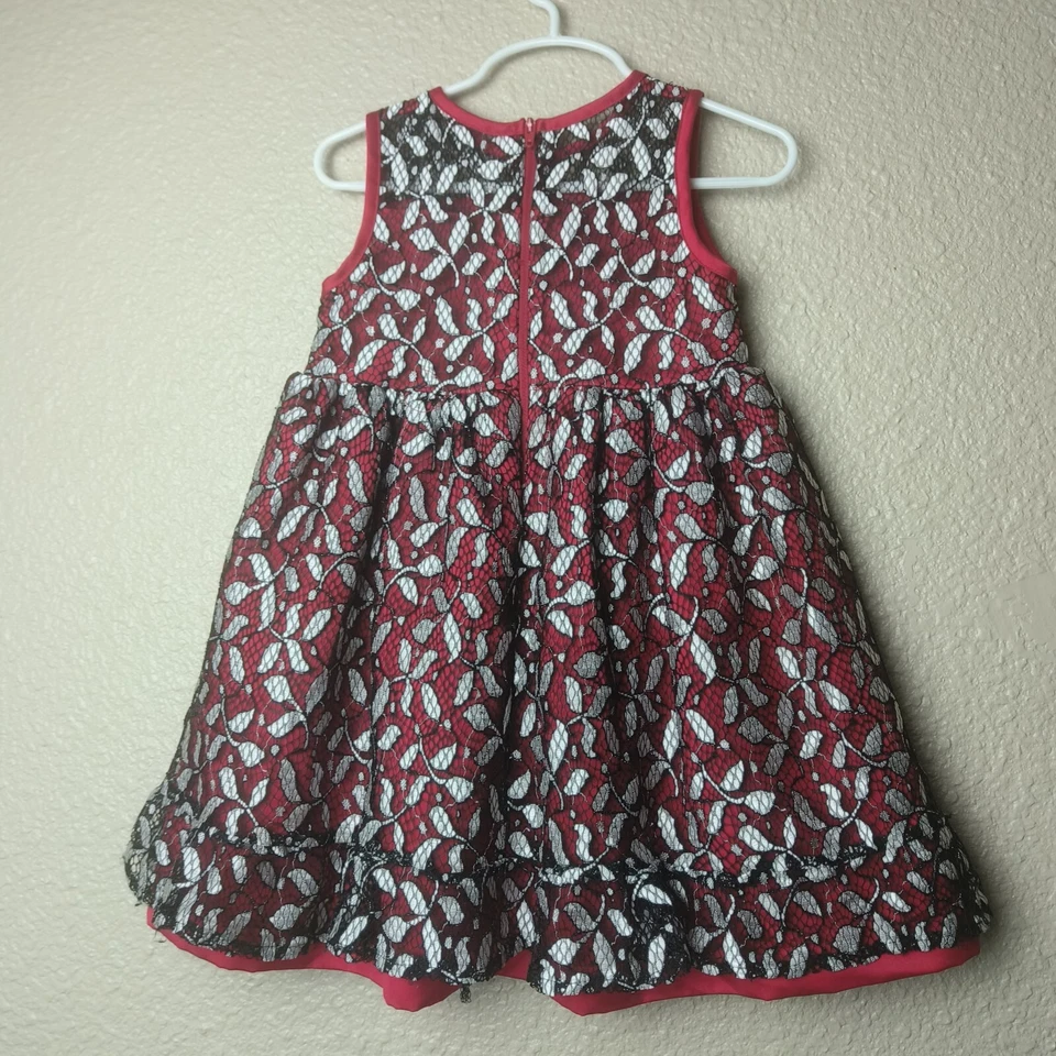 Penelope Mack Girls Sleeveless Lace Dress, Red/Black Floral Black Size 3t - Image 2 of 4