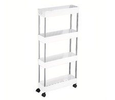 Carrello Portaoggetti 4 Ripiani Carrellino Cucina Salvaspazio Ruote Slim Bianco
