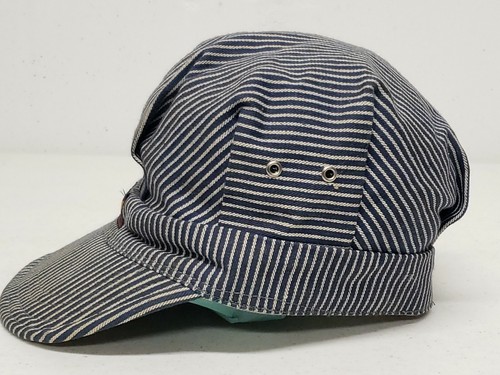 1940's Big Smith Hat Sanforized Hickory Striped Railroad Hat Cap sz Medium - Picture 5 of 10