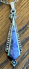 Southwestern Silver Cloud Charoite Stone Pendant/Necklace Earring Set - 18"