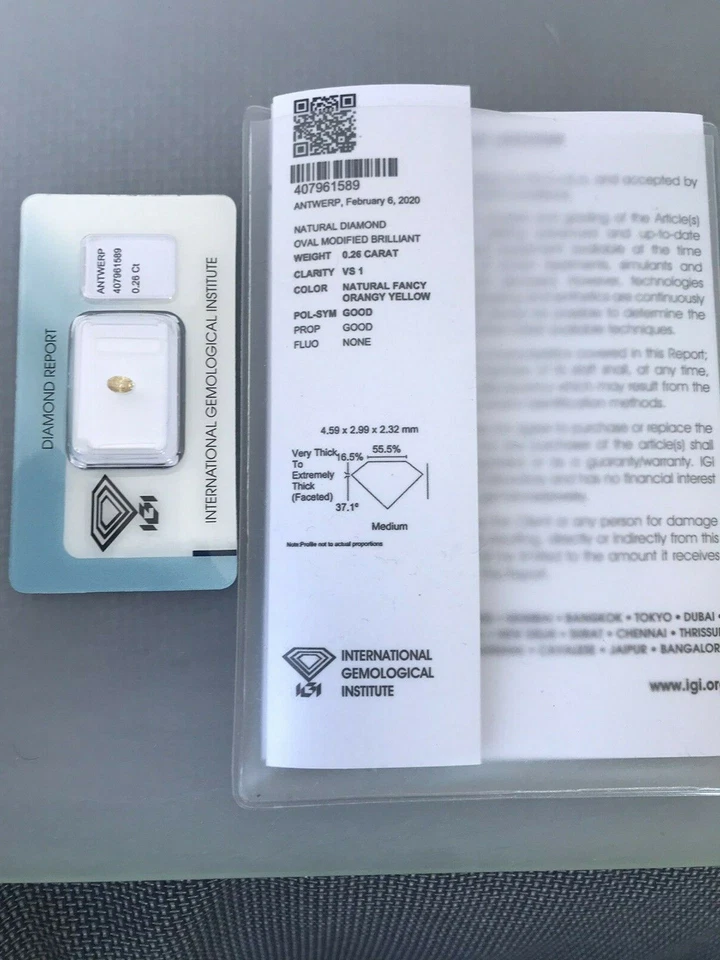 A IGI Certified Sealed Diamond - 0.26 Carat Oval- VS1 Fancy Orangy Yellow - Image 3 of 4