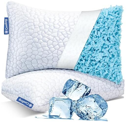Cooling Pillows for Sleeping 2 Pack, Shredded Queen(2 Pack)-20'*30' White