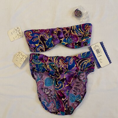 Brand New!! Vintage JANTZEN Women 2-Piece Floral Patterned Gold Bikini Size 14