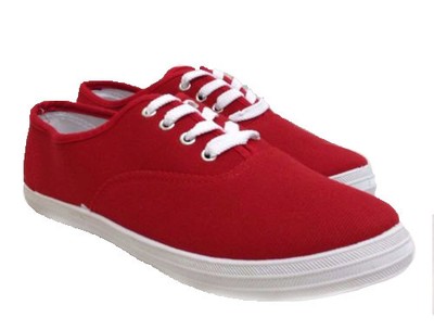 ladies red canvas shoes