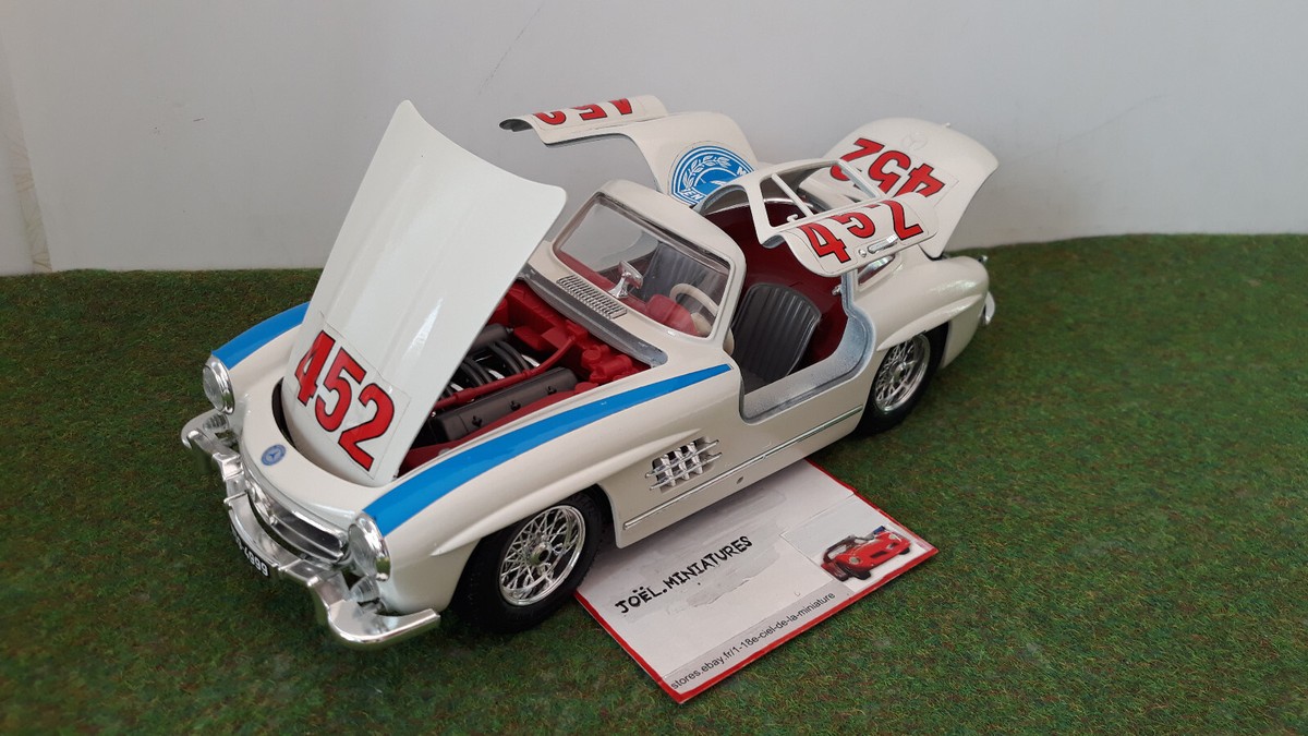 Mercedes 300 SL 1954 Blanche Burago 1/18 - Roues Rayons - Miniature De Collection