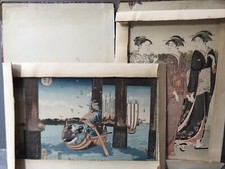 Genuine Antique Japanese Wood Block Prints Kunioshi & Kiyonaga - Circa 1920's