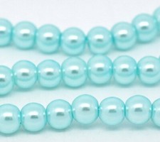 6mm Light Blue Glass Pearl Imitation Round Beads   32 inch strand