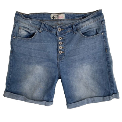 Terranova Womens Size L Jean Bermuda Shorts Button Fly Cuffed Blue Denim