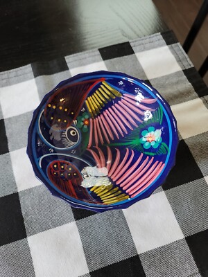 Mexico Footed Round Salsa/Candy Bowl Hand Painted Folk Art