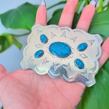 SOLID NICKEL SILVER 70  s 70s 80  s Vintage Turquoise Stone Western Belt Buckle