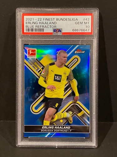 2021-2022 Topps Finest Bundesliga #42 Erling Haaland Blue Refractor