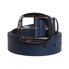 DOLCE & GABBANA Belt Blue Calf Leather Classic Metal Buckle 110cm / 44in 430usd
