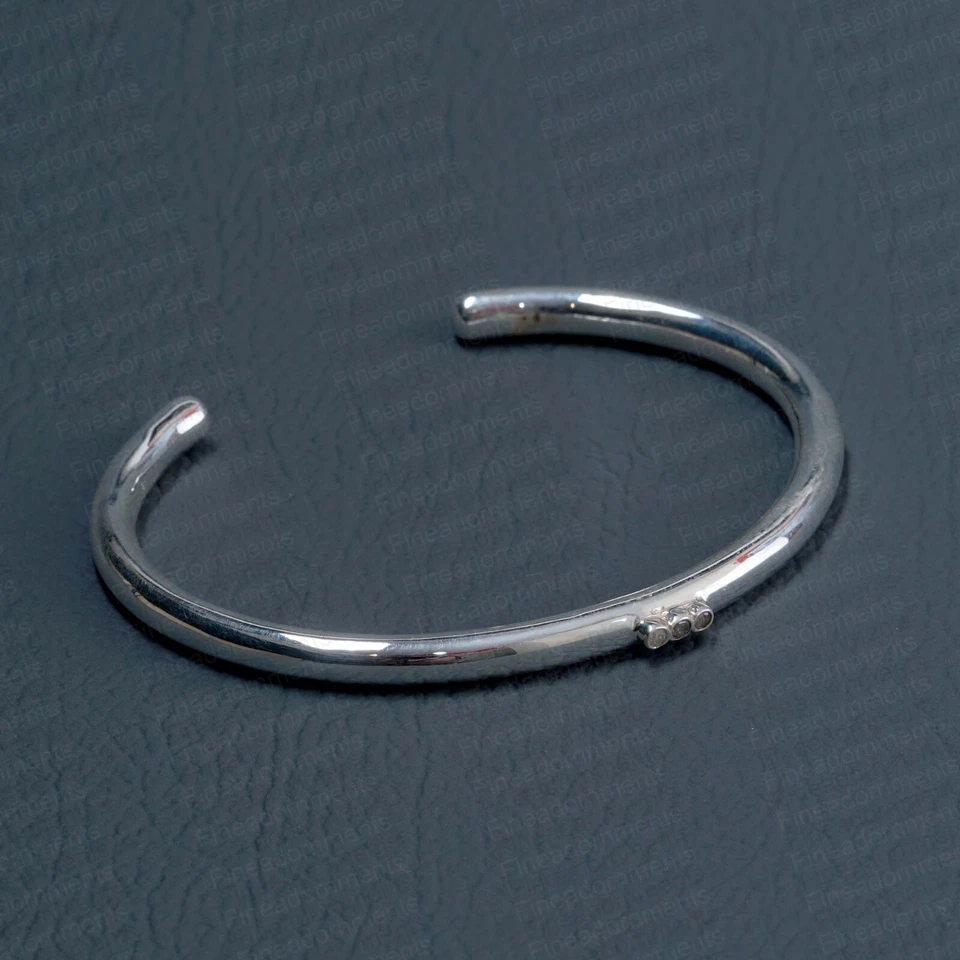 Openable Cuff Bangle Natural Pave Diamond 925 Silver Stackable Minimalist Bangle - Image 3 of 4