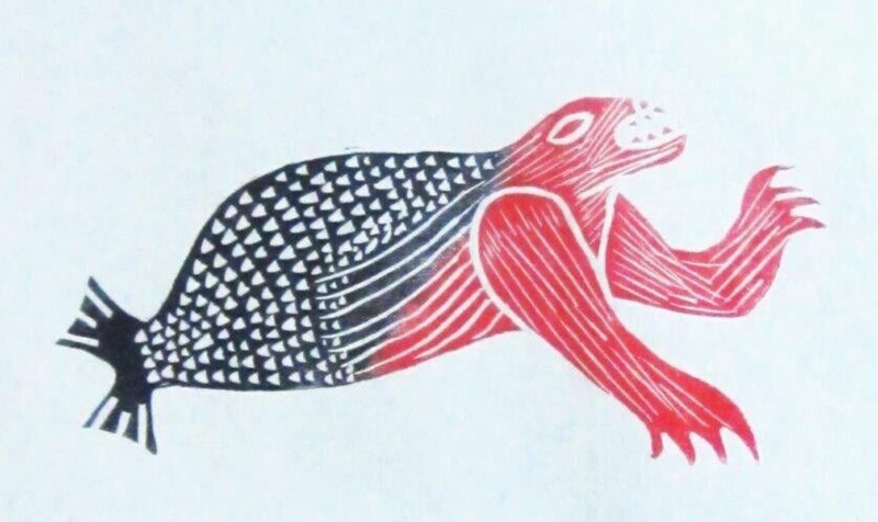 Inuit STONE CUT  Print "ANGER" Signed By KOOTOO MUNNO # 39/50  18x24 In 1981