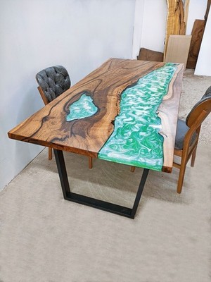 Walnut Epoxy River Table | 3D Resin Coffee & Dining Table Handmade