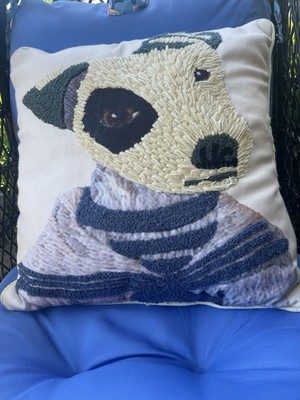 Liora Manne Nautical Bull Terrier Dog Pillow Indoor/Outdoor Loop Thread Art