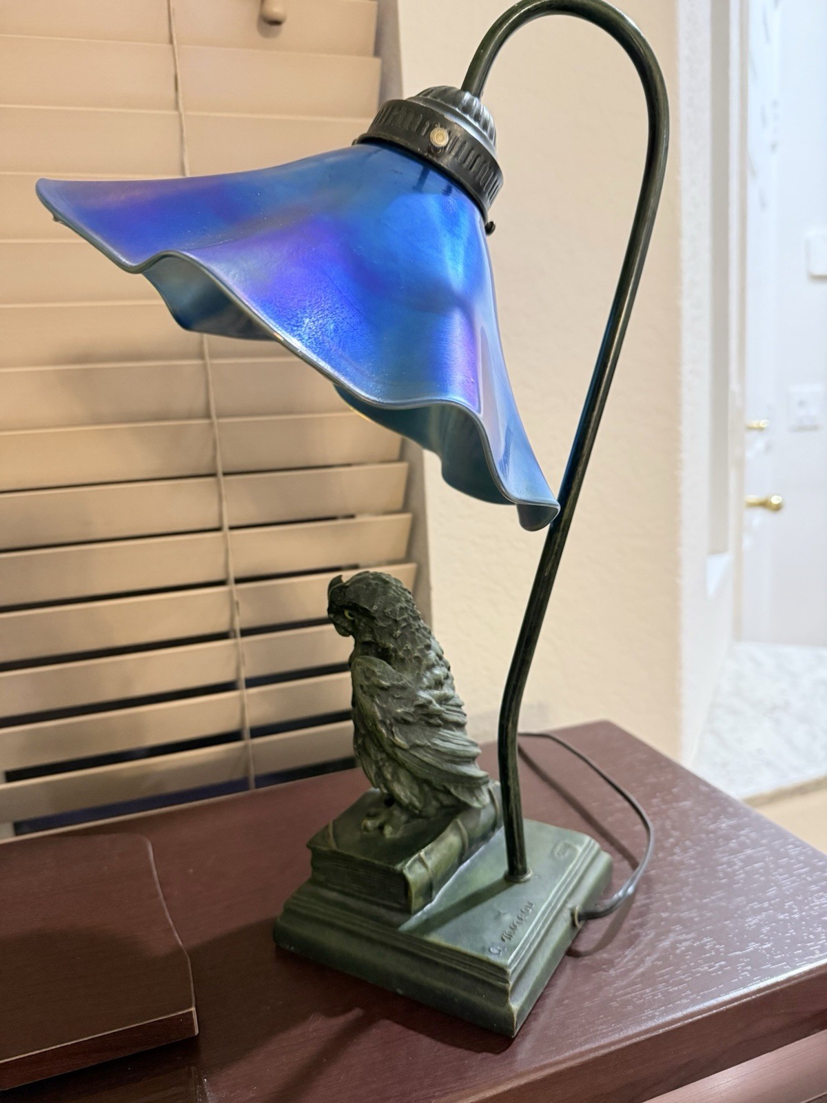 John Cook Studio Art glass Owl Lamp Phoenix, 16.5”