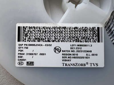 750PCS SMB8J24CA-E3/52 VISHAY TVS Diode SMD 24V 800W(Pppm SMB Mark_1BZ Bidirect