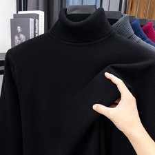 Mens High Quality Knitted Turtleneck Sweater Slim Fit Long Sleeve Anti-pilling