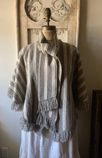 Vintage Southwestern Striped Poncho Capelet Shawl With Scarf Attached