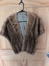 Vintage Brown Mink Fur Stole Capelet Wrap Satin Lined 50s Glamour