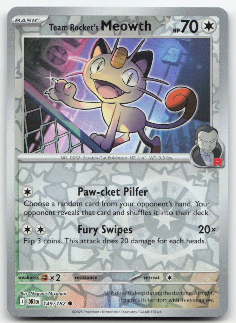 Team Rocket's Meowth SV10: Destined Rivals 149/182 Common Reverse