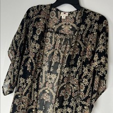 One Clothing Black Floral Print Kimono Cardigan Cover Up XS Sheer Lightweight