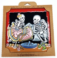 2011 Earthtones Day o the Dead Dancing Skeletons Hand Glazed Decorative Art Tile