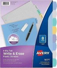 Avery 8-Tab Plastic Binder Dividers, Write  Erase Multicolor Big Tabs, 24 Sets