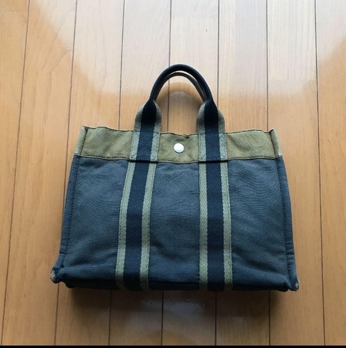 HERMES Fourre Tout Tote bag PM Canvas kaki.from Japan.