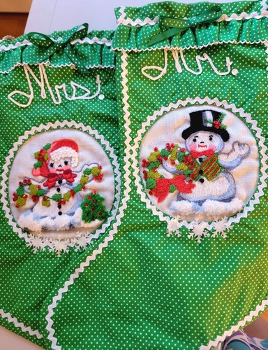 Bernat Holiday Mr Snowman & Mr. Snowman  Completed Hand Sewn Stockings Set of 2