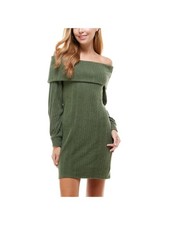 CITY STUDIO Womens Green Off Shoulder Short Evening Body Con Dress L