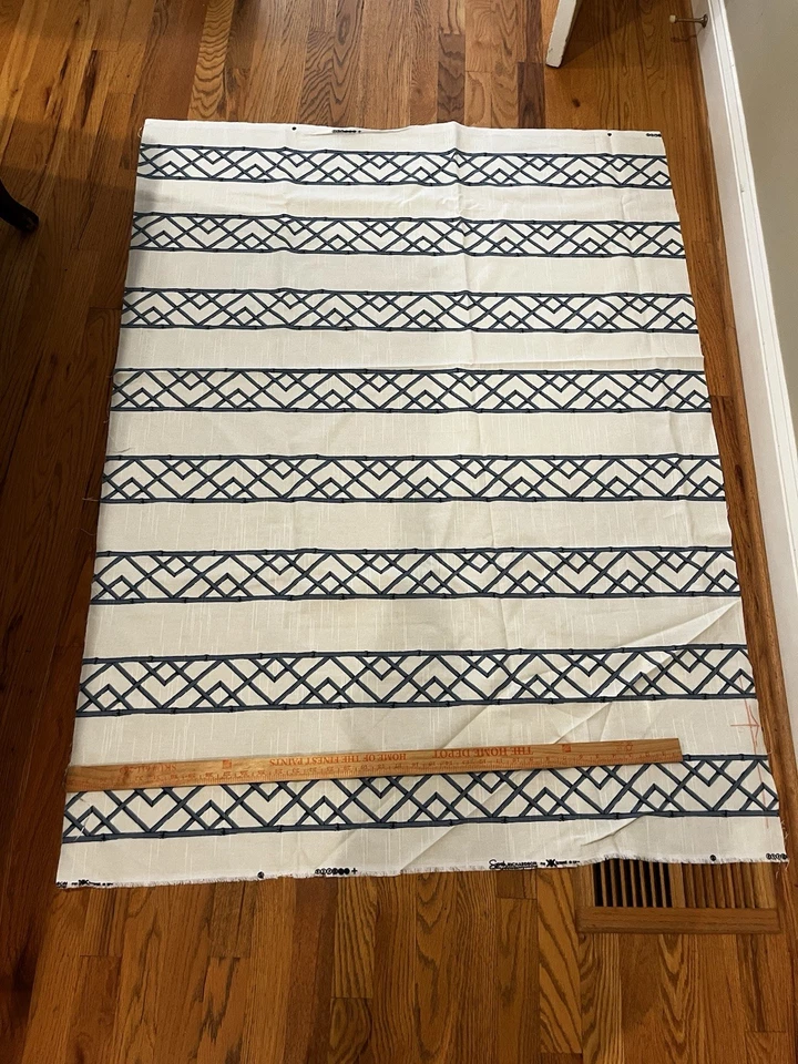 Kravet Latticely Ultramarine Fabric, Cut Yards, Blue Bamboo on Fine Ivory Linen - Image 2 of 4