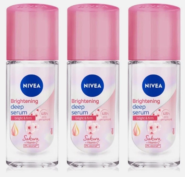 3x Nivea Whitening Deep Serum Sakura Roll On 40ml. US Seller