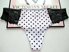 VICTORIA'S SECRET PINK No Show Thong Panty VS Black White Polka Dot S M L XL NWT