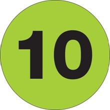 2" Circle - "10" (Fluorescent Green) Number Labels-500 per Roll