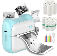 ✅ NEW Thermal Mini Printer Portable Inkless Sticker Maker w/ 11 Rolls Paper