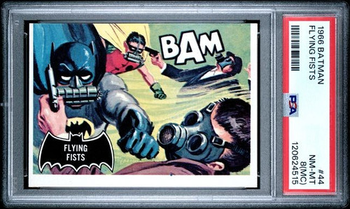 1966 Topps Batman Black Bat #44 Flying Fists — PSA 8 (MC)