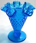 Vintage Fenton Glass Vase Hobnail Colonial Blue Trumpet 4" Tall