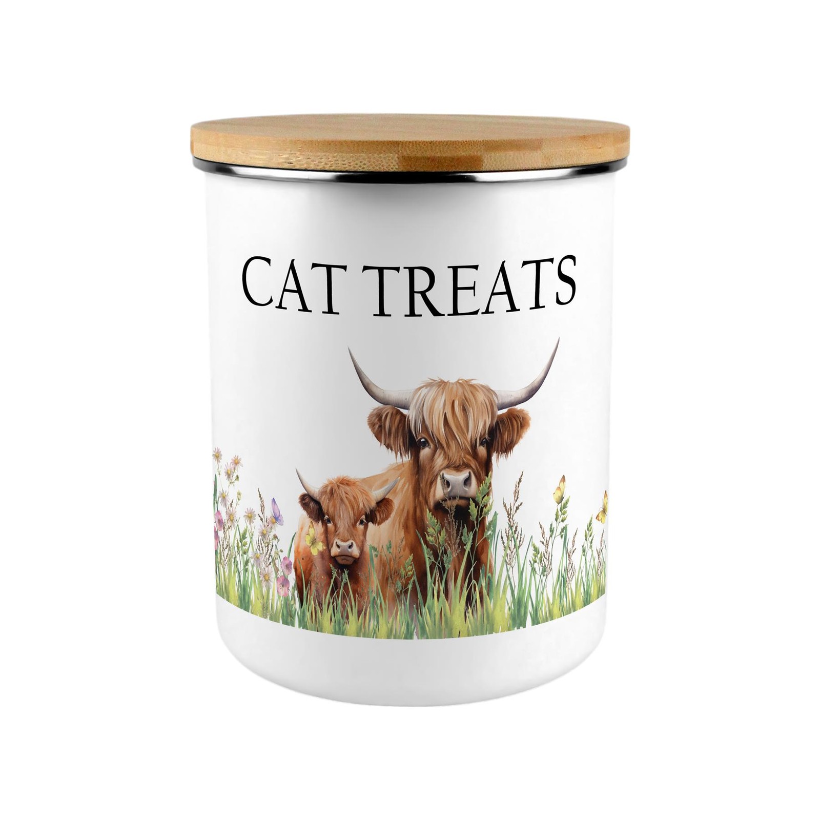 Highland Cow & Calf Cat Treats Storage Canister - Gift For Cat Lovers