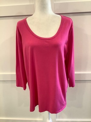Susan Graver Weekend essentials Women's 1X Pink  3/4 Sleeve Pullover Top