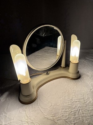 Vintage 1930 Art Deco Makeup Lamp Hollywood Regency Bel Ayre 2-Sided Flip Mirror