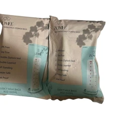 Zomee Breast Milk Storage Bags 100 Count 8oz/240ml Freezer Safe Double Ziplock