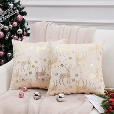 Christmas Pillow Covers 18x18 Set of 2,Xmas Velvet 18" x 18" Pack of 2 Cream