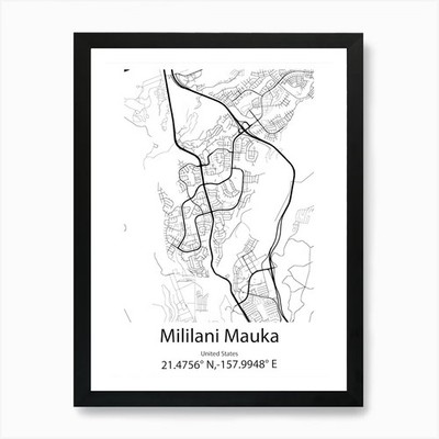 Mililani Mauka,United States Minima Framed Wall Art Poster Canvas Print Picture