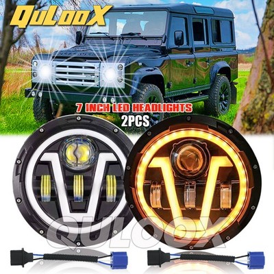 Pair 7 inch LED Round Headlights HI/LO For Land Rover Defender 110 90 Rover