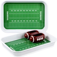 4 Pcs Football Stadium Chip and Dip Sports Serving Set with 2 Ceramic Bowls a...