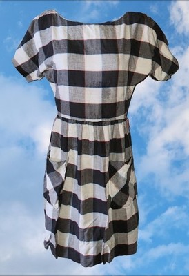 Fun Vintage 1980s Back to the 80s Dress 3D Effect Checkerboard Pockets Sz M Nice