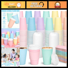 120 Set Disposable Coffee Cups with Lids  Sleeves - 12 Oz Pastel Color for Even