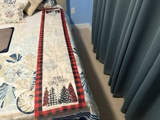 70  x14  Christmas Table or Mantel Runner Merry Christmas Xmas Trees -Both Ends